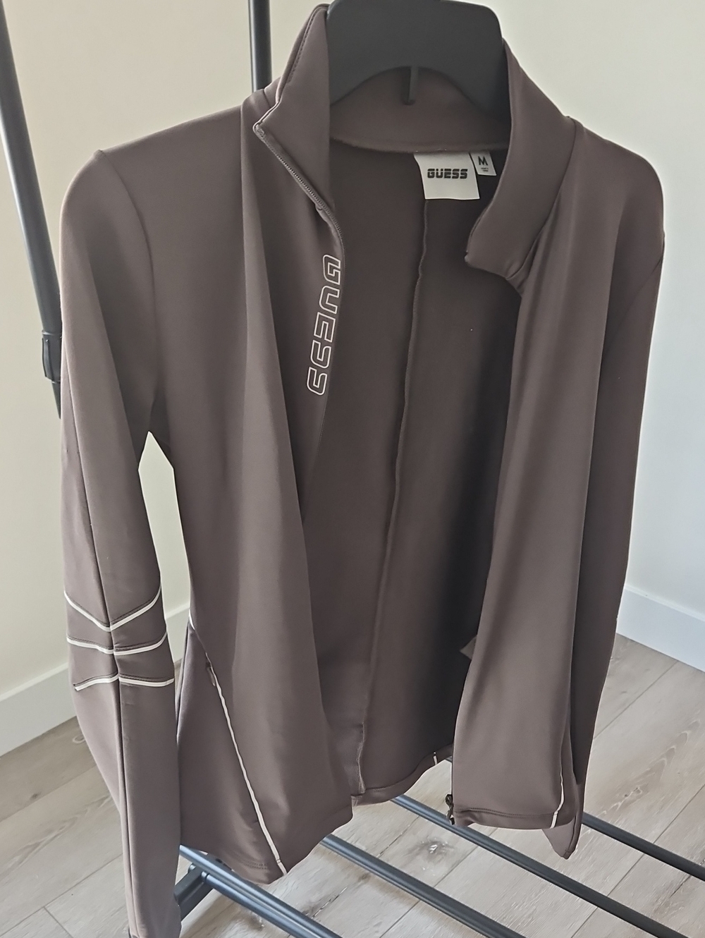 GUESS Women's Chocolate Brown Bomber Jacket with Contrast Piping